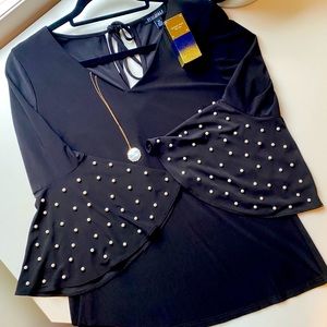 NWOT Top with Pearl Details on Sleeve